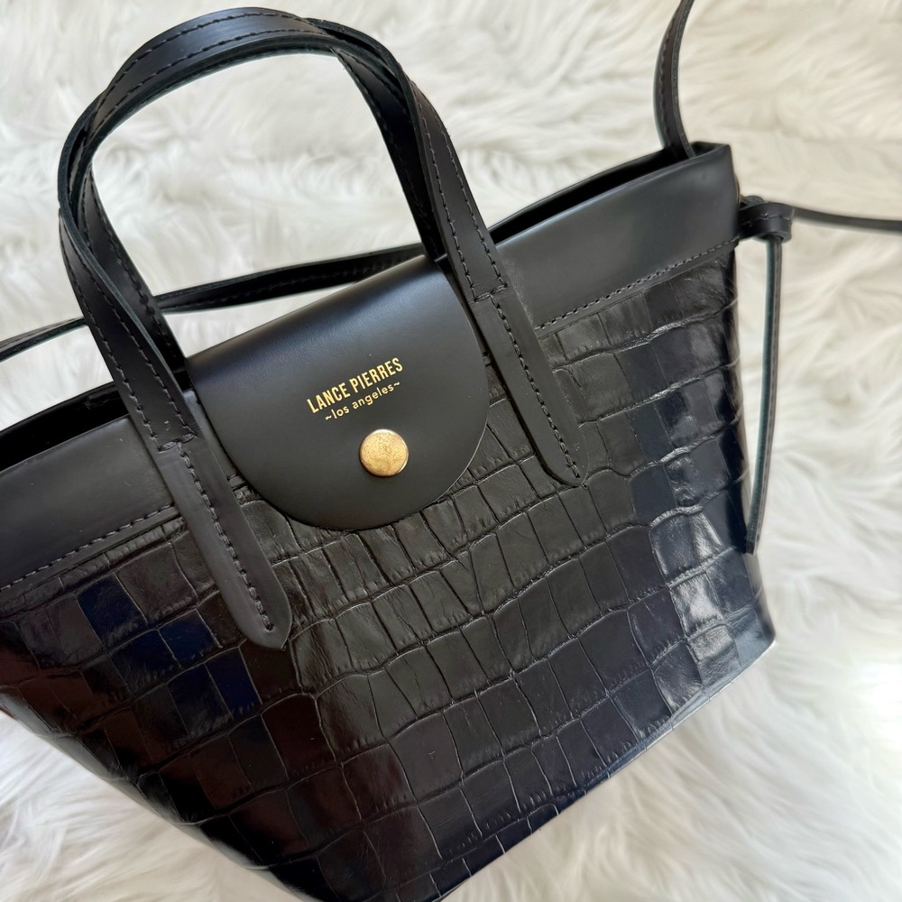 Lance Pierres Designer Black Croc-Embossed Mini Bag Crossbody